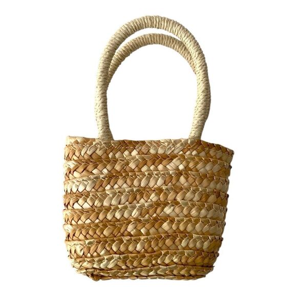 NWT Stylish Tan Woven Mini Tote Bag - Picture 2 of 9